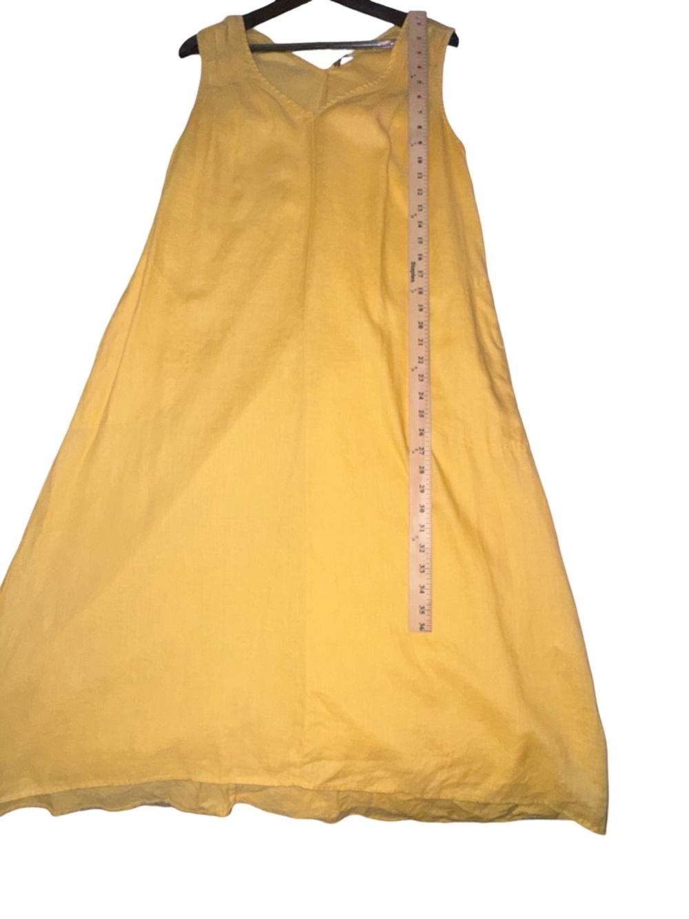 Magaschoni M Yellow Linen Shift Dress Sleeveless V Neck Midi A Line Luxury - Picture 8 of 10